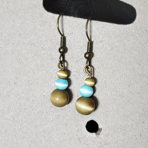Bronze Hook Cat's Eye Bead Dangle Earrings Tony Alexander Jewelry Artisan Design